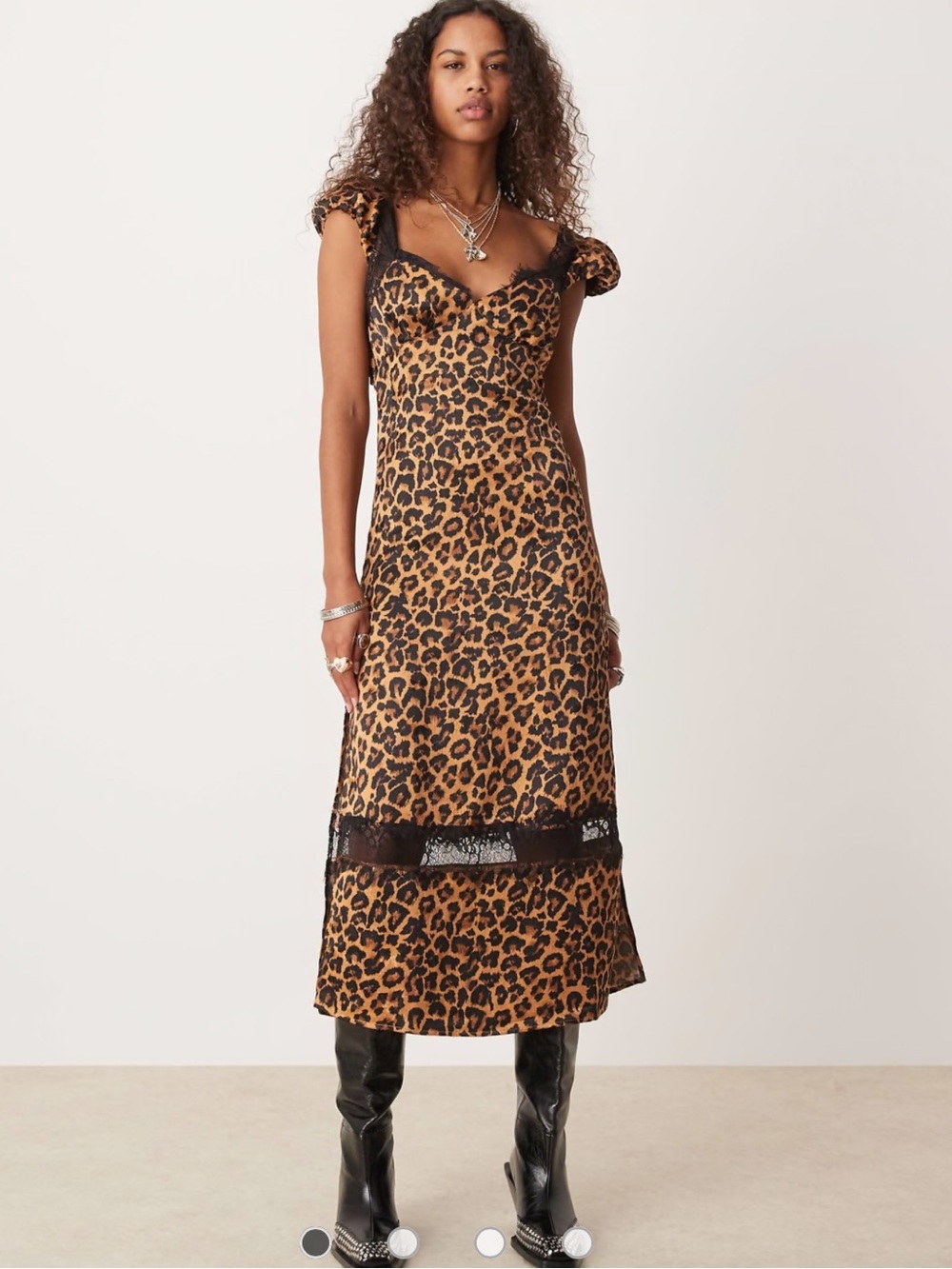 Free People Leopard Print Midi Dress in Tan and Black